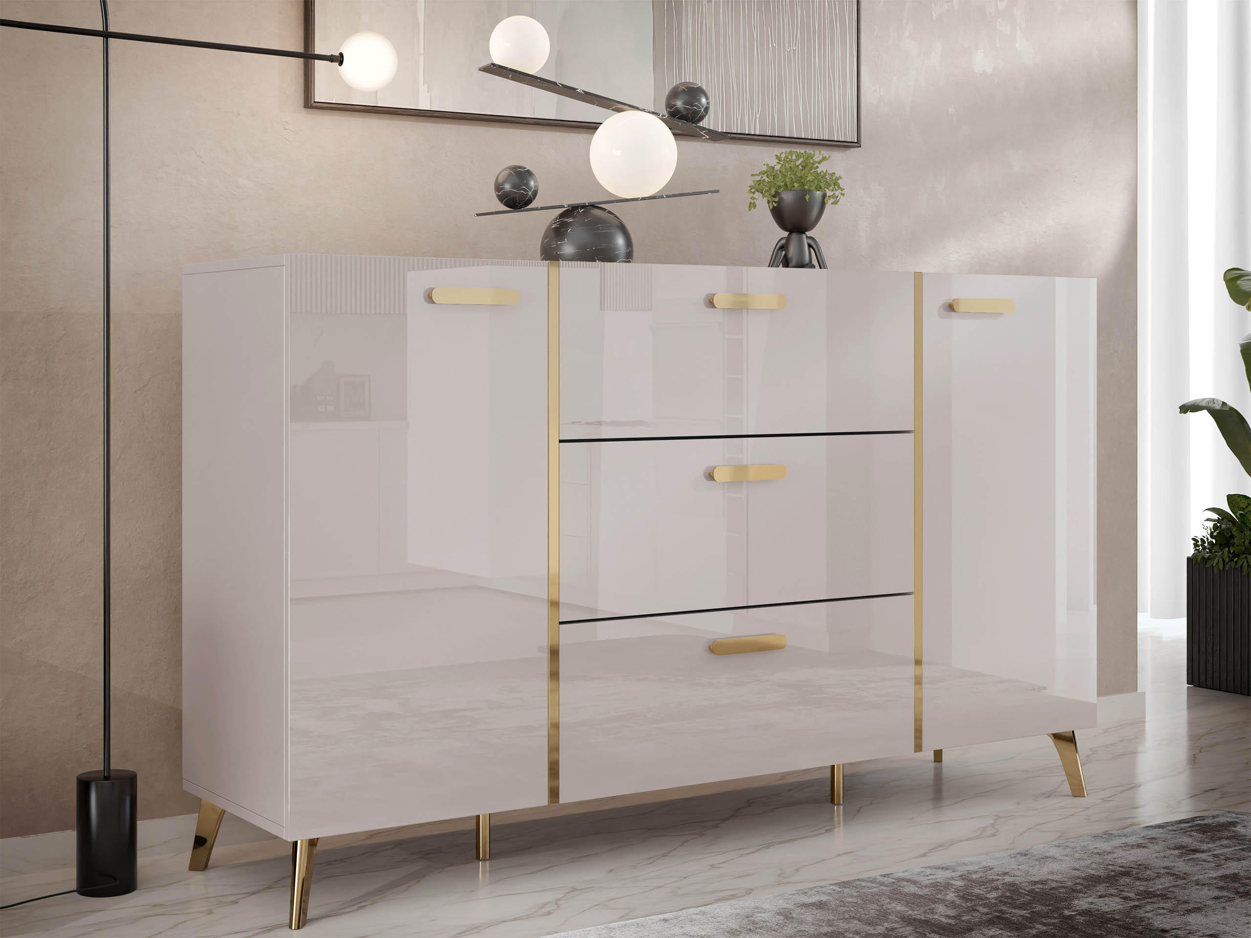 SIDEBOARD Picru 150 2D3SZ - Kaschmir/Goldfarben, Holzwerkstoff/Kunststoff (154/92/38cm) - MIRJAN24