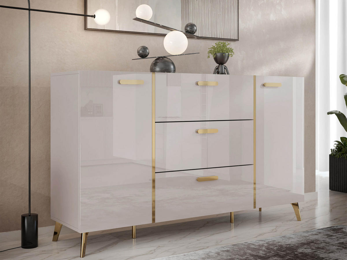 SIDEBOARD Picru 150 2D3SZ - Kaschmir/Goldfarben, Holzwerkstoff/Kunststoff (154/92/38cm) - MIRJAN24