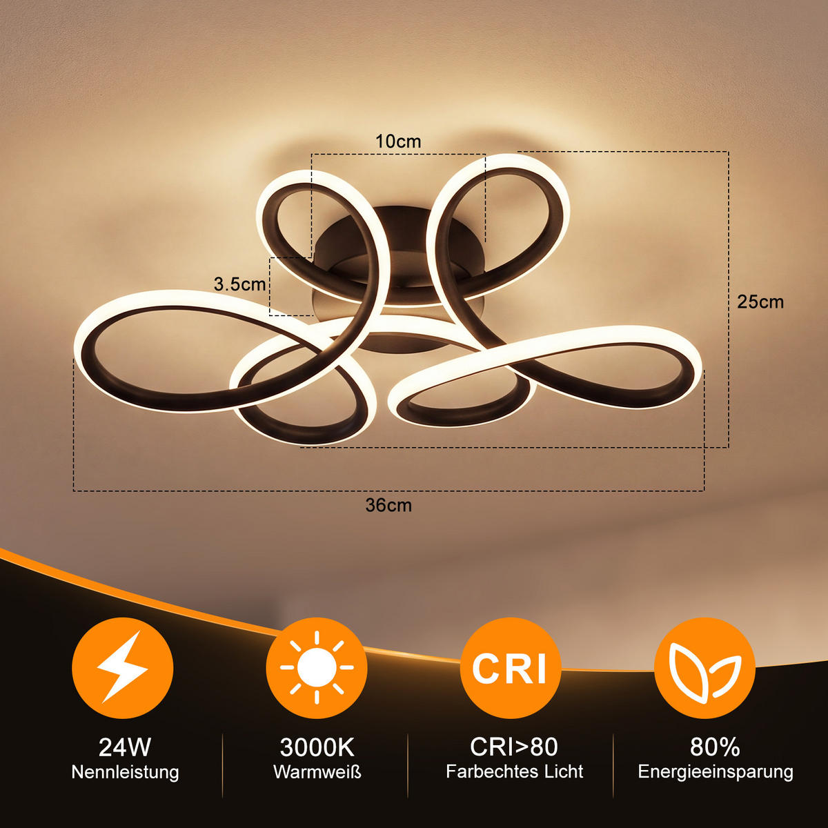LED DECKENLEUCHTE Cyvith 36/25/8.5 cm - Schwarz, Kunststoff/Metall (36/25/8.5cm) - ZMH