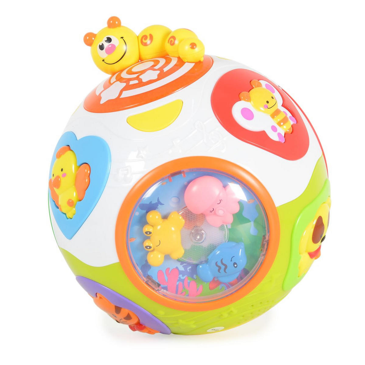 MUSIKSPIELZEUG Aktivitätsball 938 bunt Kunststoff, Tierknöpfe, Geräusche, Lichter, Motorik, ab 6 Monaten - Gelb, Kunststoff (17/17/19cm) - Moni
