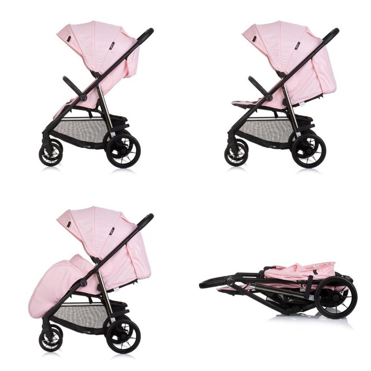 KINDERWAGEN Insta rosa Fußabdeckung, Federung, Korb, Gurt, klappbar - Rosa, Metall (87/53/105cm) - Chipolino