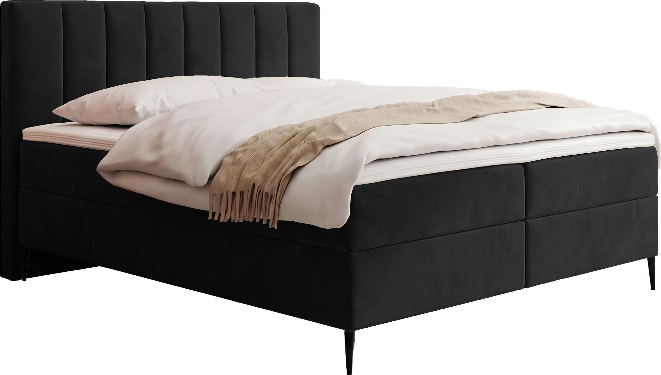 BOXBETT Allen mit Bettkasten, Samt Schwarz 160x200 cm – inkl. H4 Taschenfederkern Matratze & Foam Topper - Schwarz Hochglanz/Schwarz, Holz/Holzwerkstoff (160/200cm) - WFL GROUP
