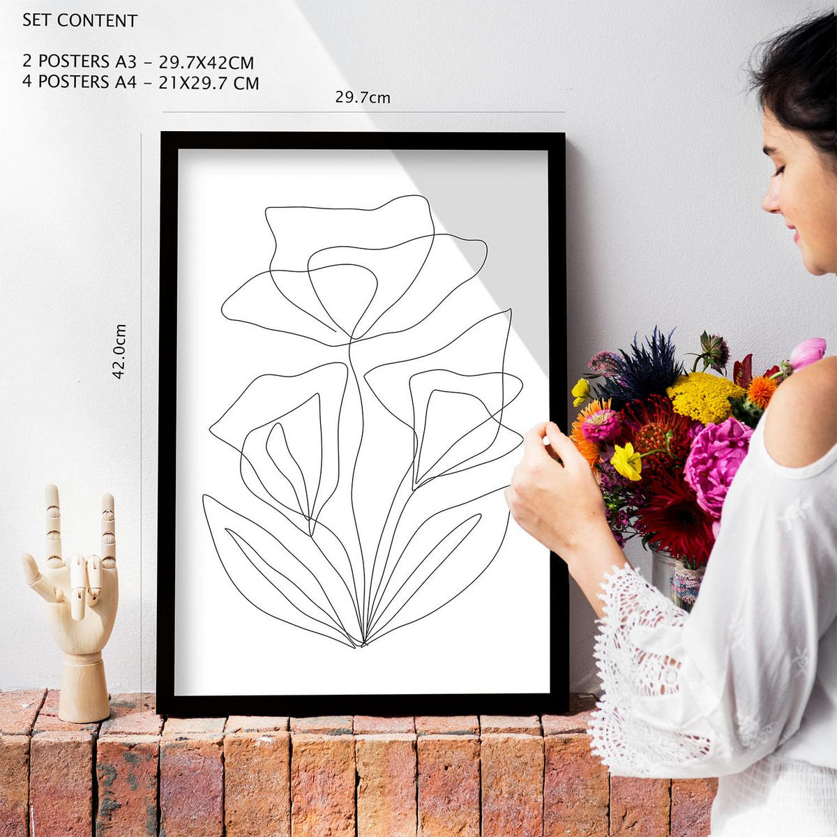 POSTER Set Mit 6 Angenehmes Lule In Blume Zusammenfassung Ästhetische Dekorative Gemälde Für Ihr Wohnzimmer Zuhause A3 & A4 Schwarzer Rahmen - Schwarz, Papier (29/3cm) - Nacnic