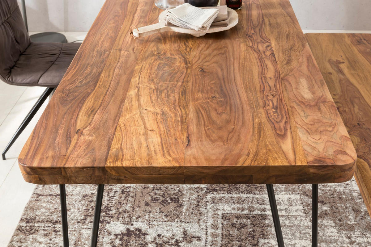ESSTISCH Massivholz Metallbeine Handgefertigt BALU, Braun 200x80x76 cm - Schwarz/Braun, Holz/Metall (80/200/76cm) - KADIMA DESIGN