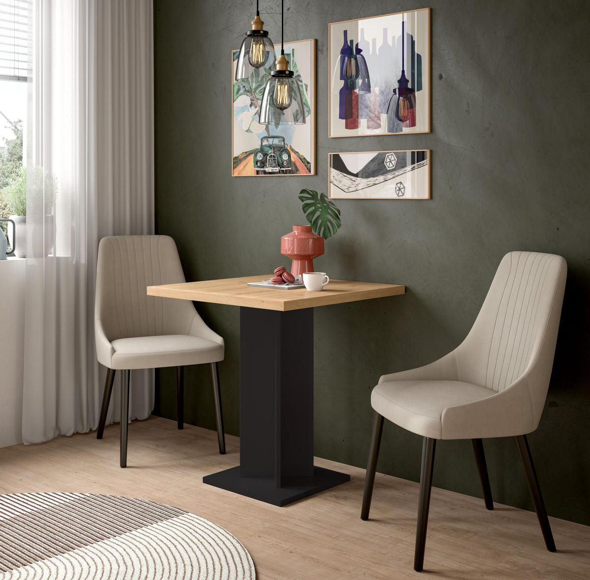 ESSTISCH GUSTAV (B/H/T: ca. 70/76/70 cm) in schwarz/Artisan Eiche Nachbildung - Schwarz, Holzwerkstoff (70/70/76cm)