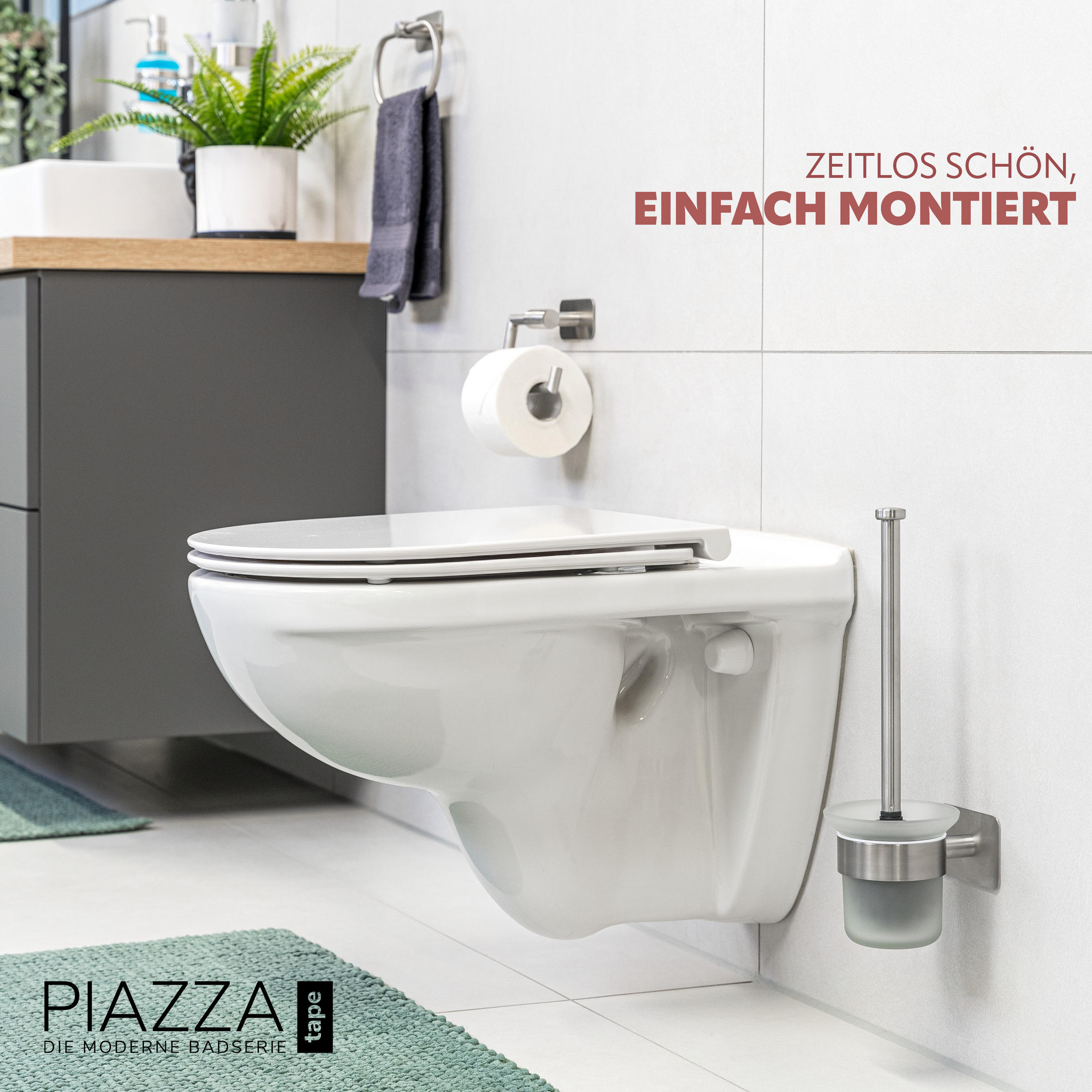 WC-GARNITUR PIAZZA TAPE, Edelstahl, matt - Edelstahlfarben, Metall (11/36/13.5cm) - bremermann