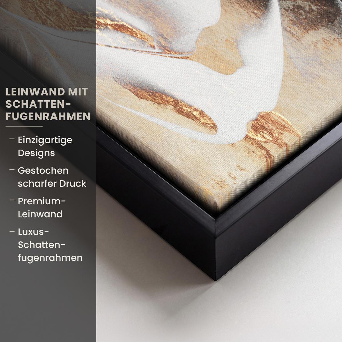 LEINWAND Bilder mit Rahmen - Luxus - Abstrakt - Gold - Weiß - 20x30 - Goldfarben, Textil (20/30cm) - MuchoWow