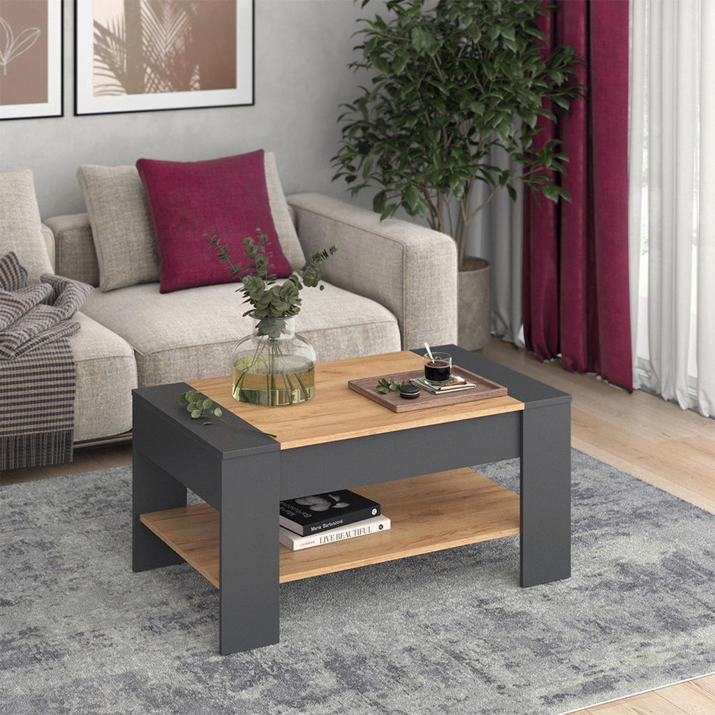 Thumbnail - Vicco Couchtisch, Honigeiche, Anthrazit, Holzwerkstoff, 1 Fächer, 1 Schubladen, Rechteckig, 99.6x48.2x58.8 cm, Wohnzimme...