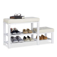 SCHUHBANK - Weiß, Holzwerkstoff/Textil (90.5/50/30.5cm) - Relaxdays