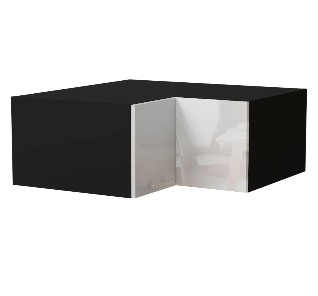 Feldmann-Wohnen Eck-Aufsatzschrank Weiß Hochglanz, Schwarz 90x36x90 cm