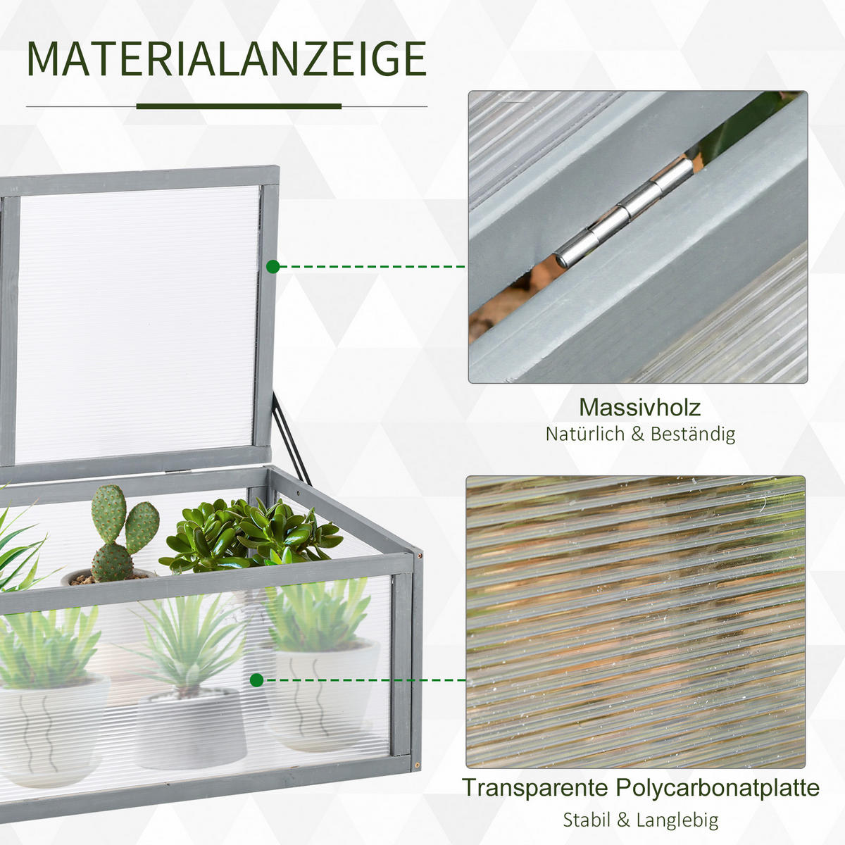 FRÜHBEET Gewächshaus mit Abdeckung, wetterfest, aus Holz und Polycarbonat, Grau - Grau, Holz/Kunststoff (46/40/90cm) - Outsunny