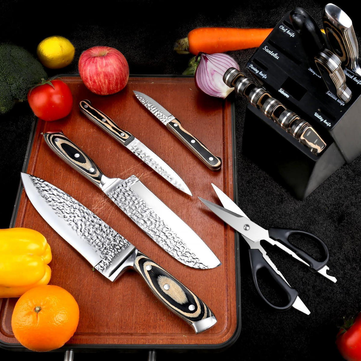 MESSERBLOCKSET 15-teilig Naturholzfarben - Multicolor, Metall
