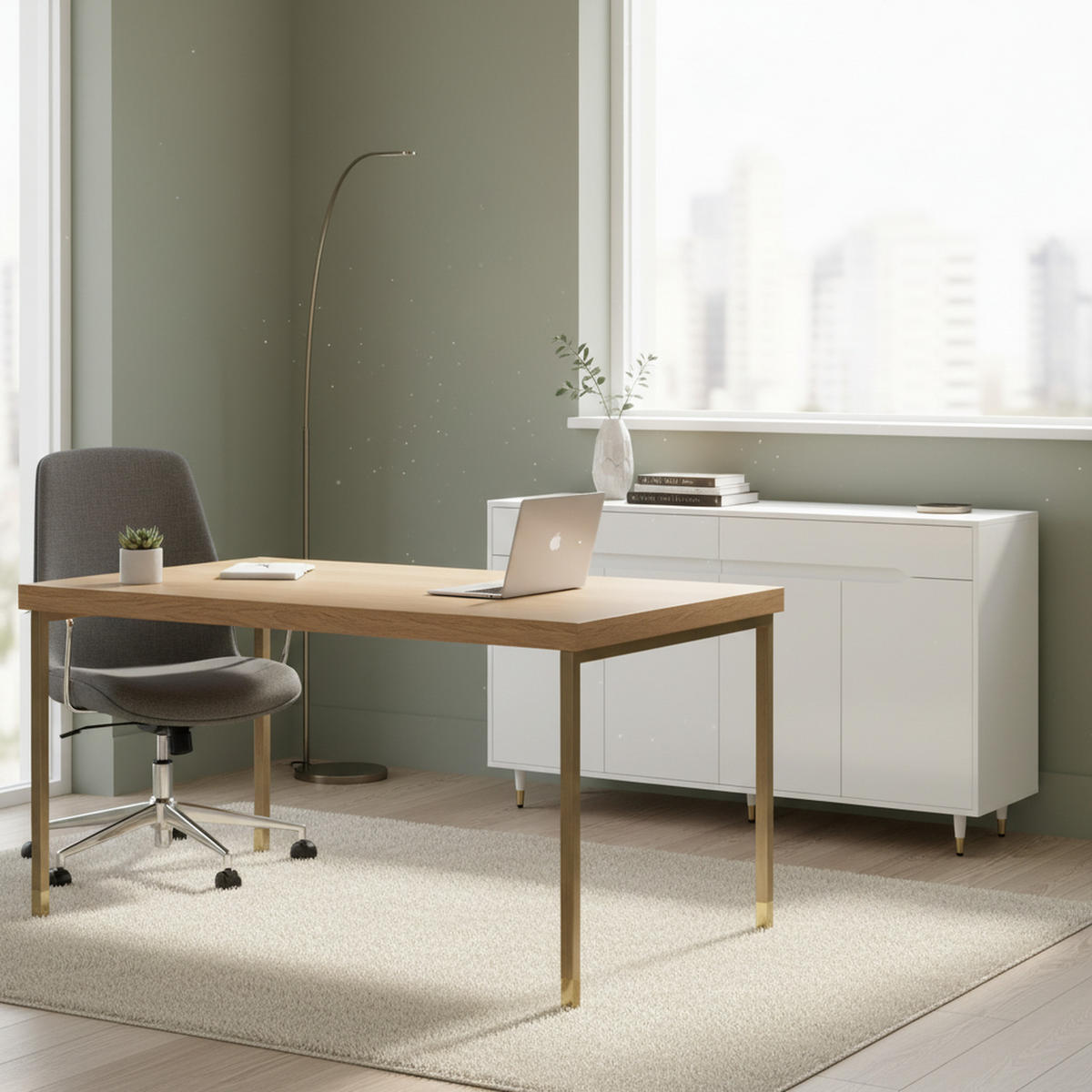 SIDEBOARD 2 Türen, 2 Schubladen, Goldene Beine Platz für 18–24 Paar Schuhe, Verstellbare Regale, Weiß - Weiß, Holzwerkstoff (140/84/39cm) - Urban Meuble