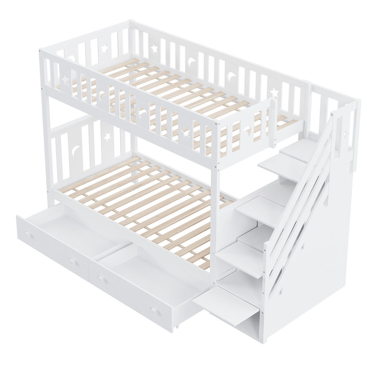 ETAGENBETT 90/200 cm Weiß mit Stauraumtreppe und 2 Schubladen - Weiß, Holz (90/200cm) - Flora Grace
