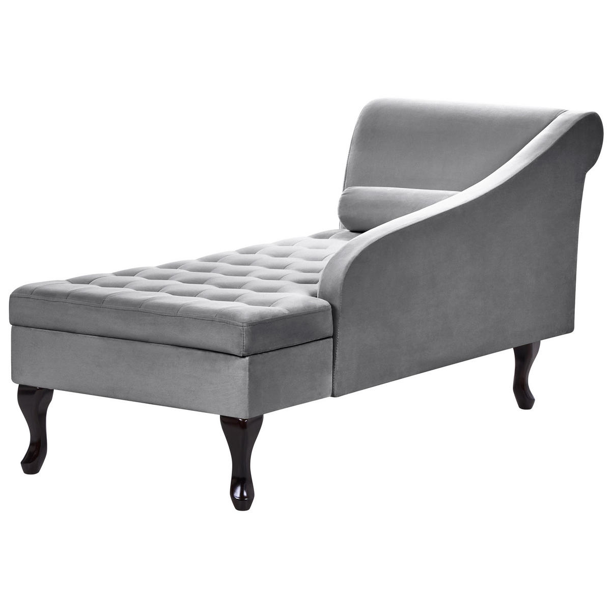 CHAISELONGUE Samtstoff hellgrau mit Bettkasten linksseitig Pessac - Schwarz/Grau, Textil (145/71/62cm) - Beliani