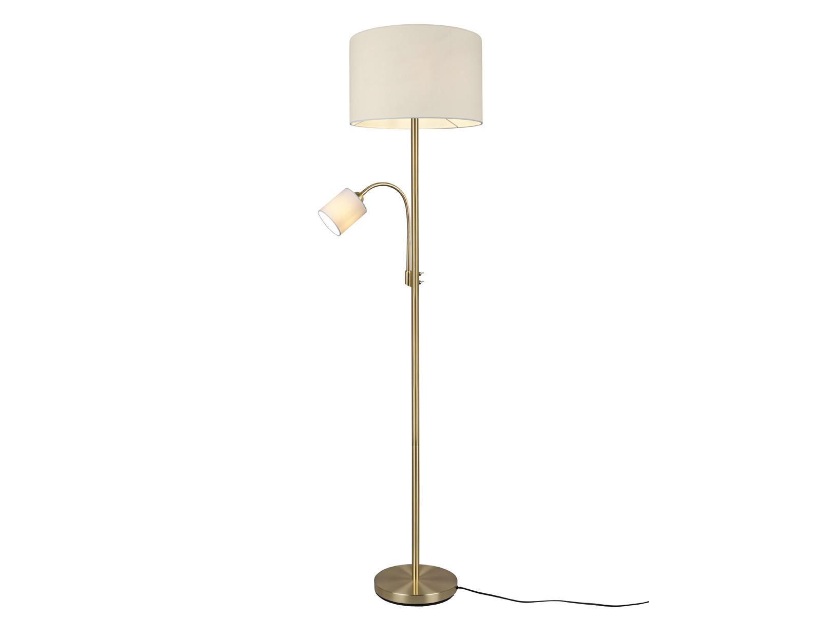 LED-STEHLAMPE Gold mit Leselampe, Höhe 170cm, große Standlampe dimmbar Stoffschirm Weiß, Wohnzimmer - Messingfarben, Textil (40/40/170cm) - meineWunschleuchte