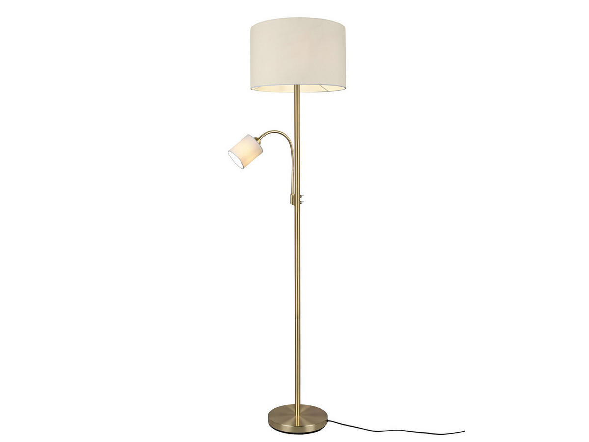 LED-STEHLAMPE Gold mit Leselampe, Höhe 170cm, große Standlampe dimmbar Stoffschirm Weiß, Wohnzimmer - Messingfarben, Textil (40/40/170cm) - meineWunschleuchte