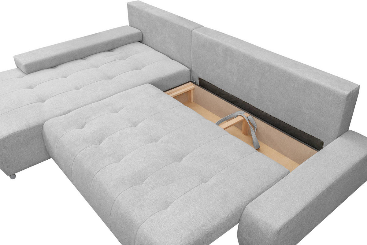 ECKSOFA Bloom mit Bettkasten und Schlaffunktion L-Form - Hellgrau, Textil (267/185cm)