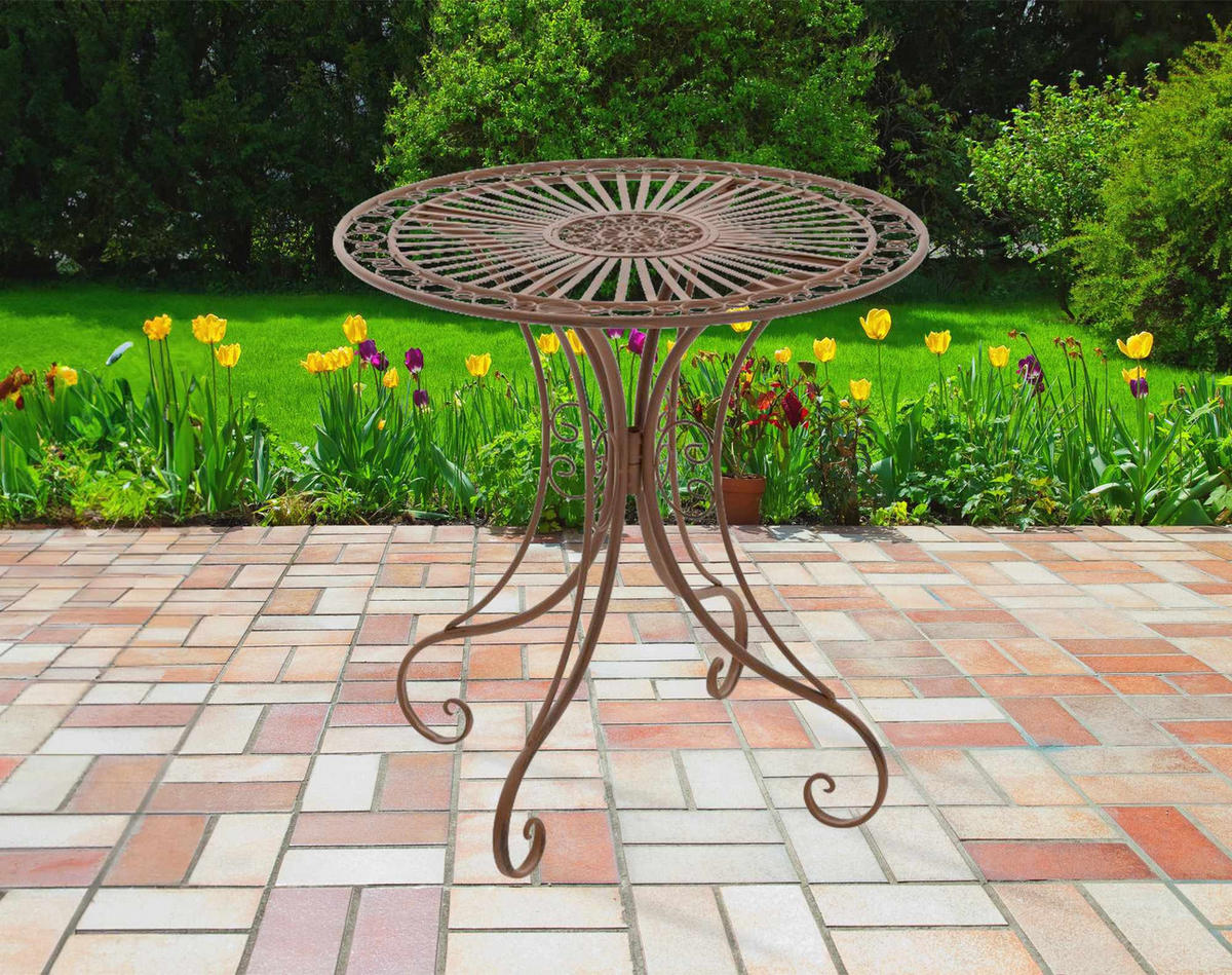 GARTENTISCH rund Ø70 cm Metall antik braun - Braun, Metall (70/70/73cm) - CLP