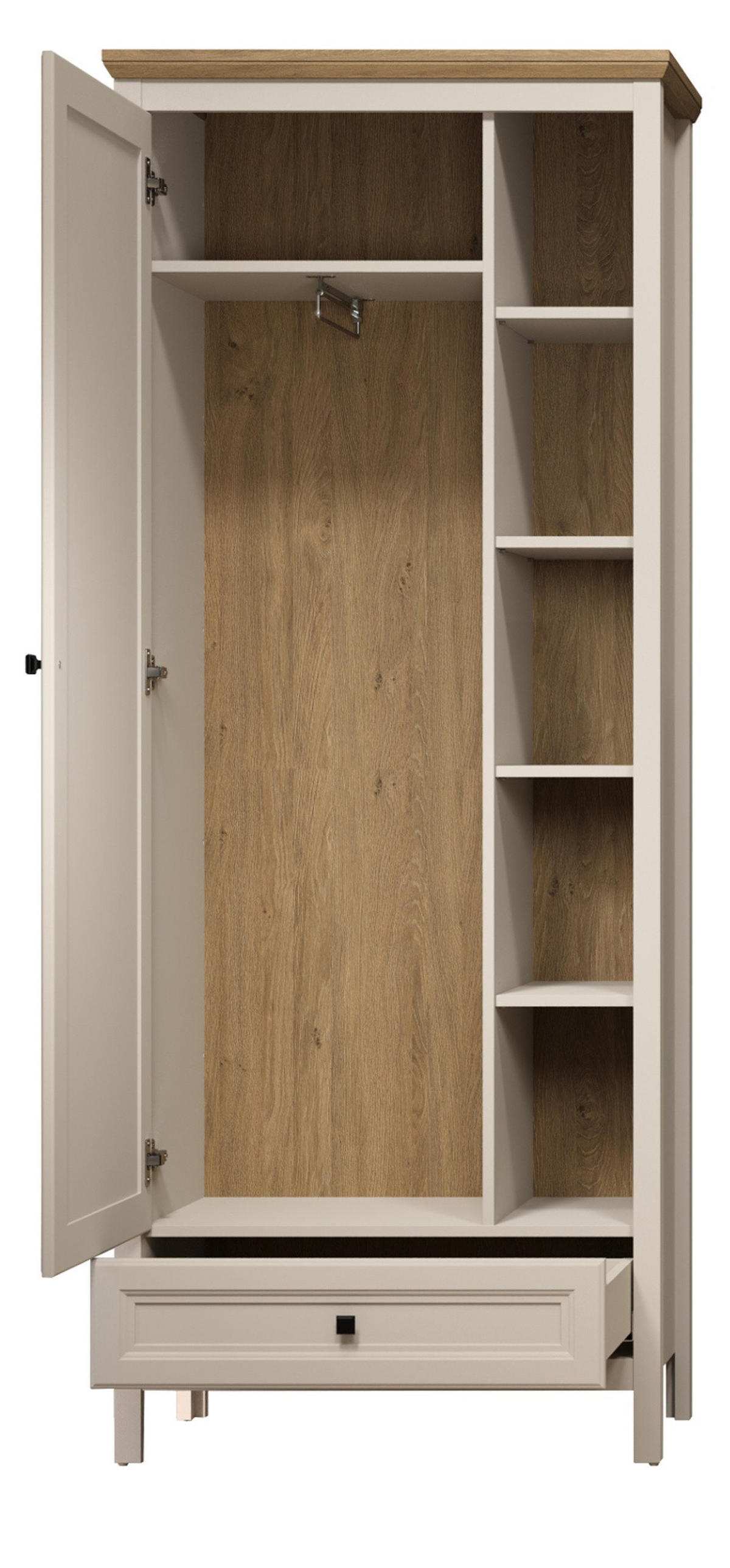 GARDEROBENSCHRANK Kaschmir, Stein Eiche Landhaus 80 x 200 cm, Garderobe mit Soft-Close - Kaschmir/Eichefarben, Holzwerkstoff/Kunststoff (80/200/41cm) - Top.Furn