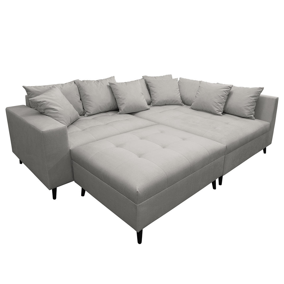 ECKSOFA mit Hocker - Grau, Holz/Birkenholz (247/174cm) - home24
