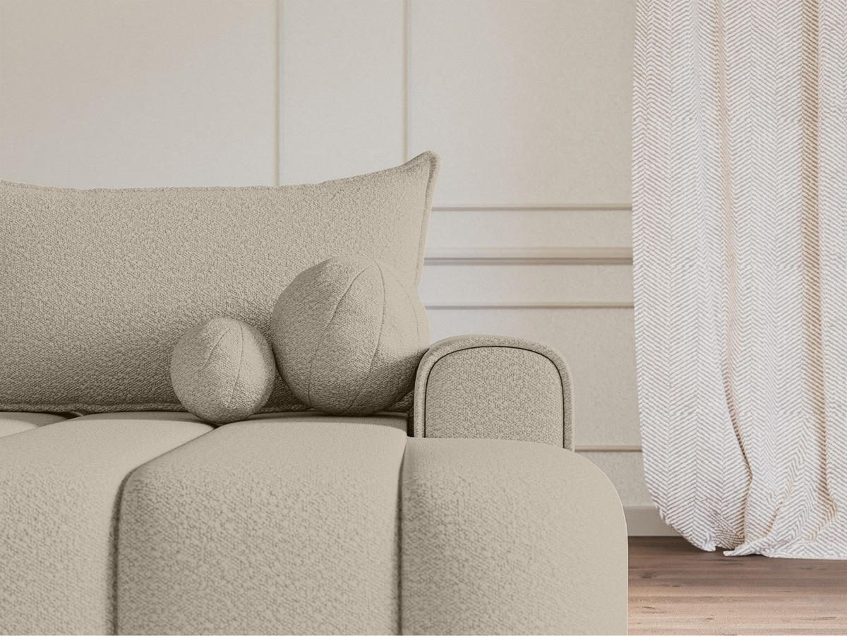 ECKSOFA Dandelino Hellbeige mit Bouclé-Bezug, rechts - Ecru/Schwarz, Kunststoff/Textil (275/168cm) - Selsey