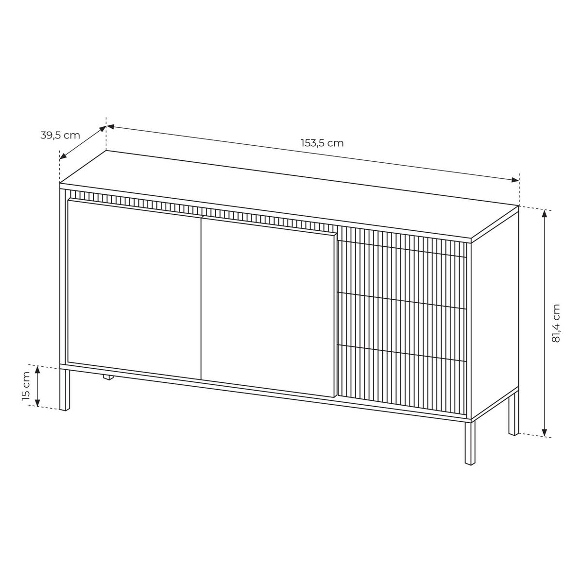 SIDEBOARD SENSATO 154/81/40 cm mit 3 Schubladen und 2 Türen Schwarz - Schwarz, Holzwerkstoff (154/81/40cm) - MASSENO