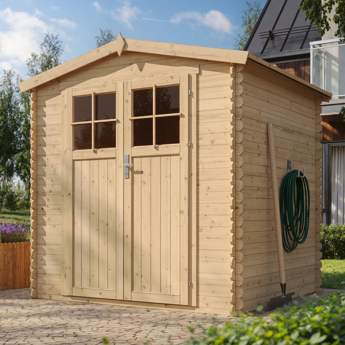 GARTENHAUS HOLZ - B216xL206xH218 cm/ 3.53 m2 - M343F+M343G - Beige, Holz (216/224/200cm) - Timbela