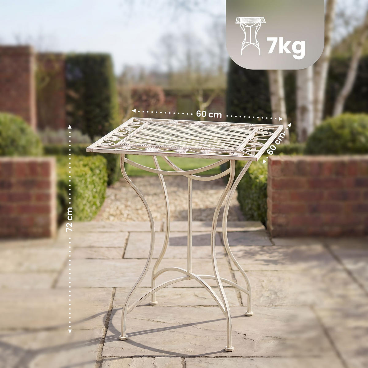 GARTENTISCH eckig 60/60/72 cm Metall Antik-Creme - Creme, Metall (60/60/72cm) - CLP