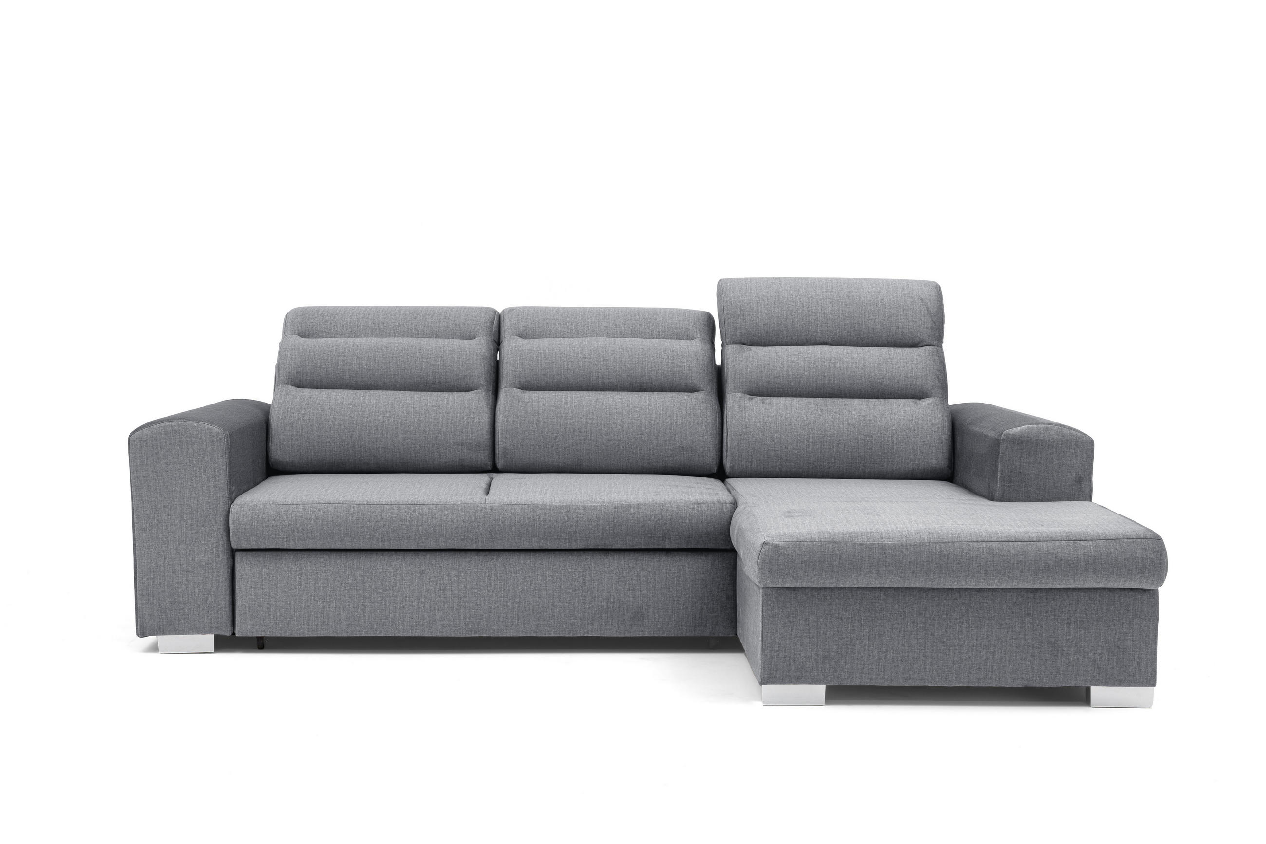 ECKSOFA CLOUD S Rechts mit Schlaffunktion 120x200 Velours Grau - Chromfarben/Grau, Holz/Kunststoff (260/155cm) - Muffo