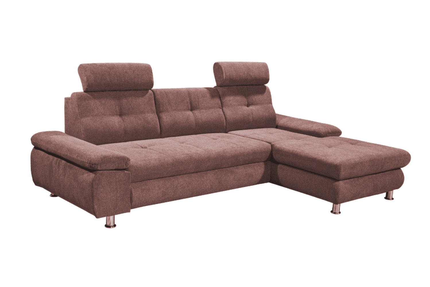 ECKSOFA mit Schlaffunktion und Bettkasten, Brego-Stoff - Chromfarben/Altrosa, Textil/Metall (177/274cm) - ed exciting design