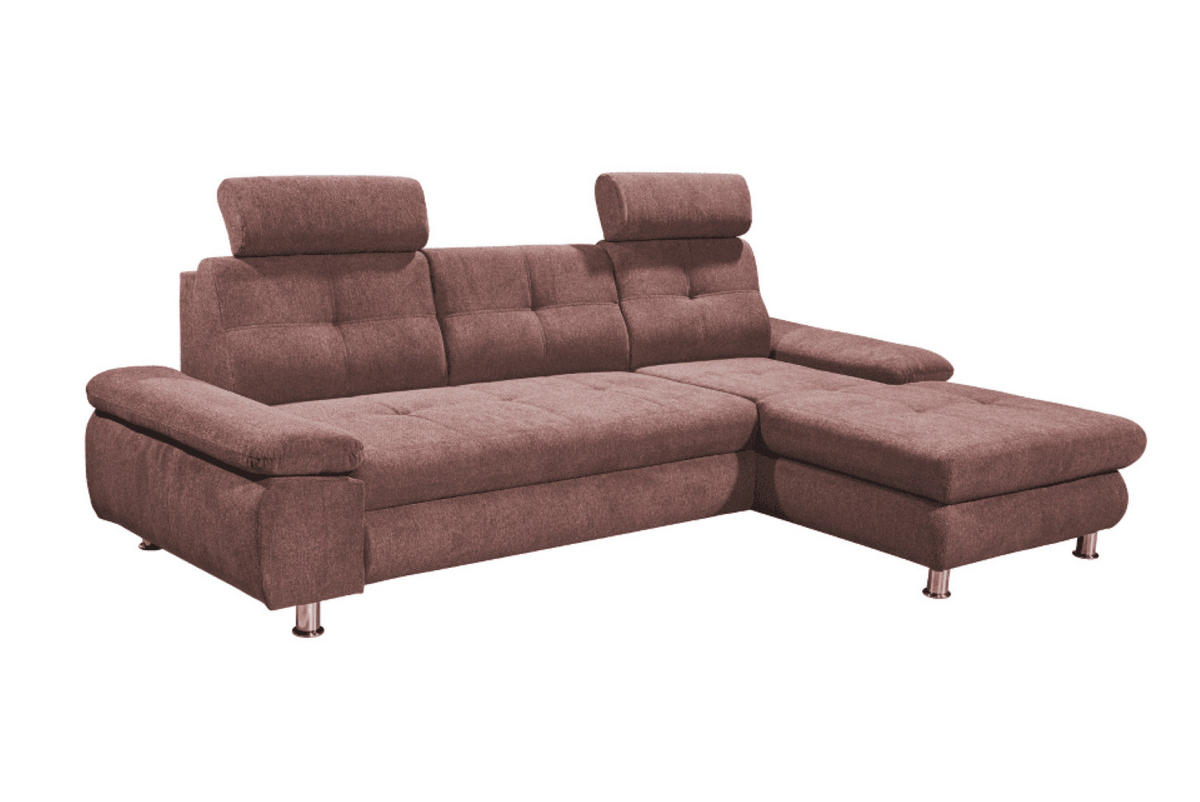 ECKSOFA mit Schlaffunktion und Bettkasten, Brego-Stoff - Chromfarben/Altrosa, Textil/Metall (177/274cm) - ed exciting design