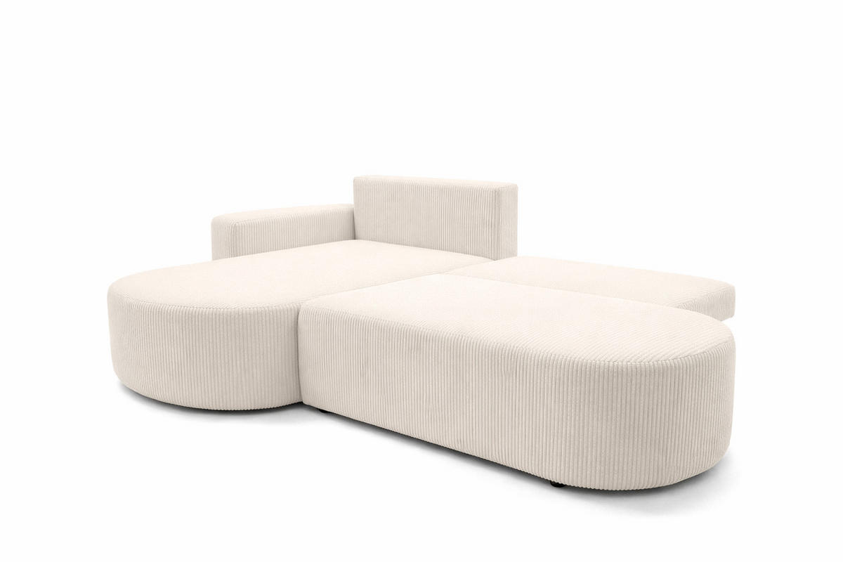ECKSOFA Mit Schlaffunktion Und Bettkasten, Cordstoff Poso, Beige, Links, ROUND ONE OPEN XL - Creme, Holz (262/175cm) - Kaiser Möbel