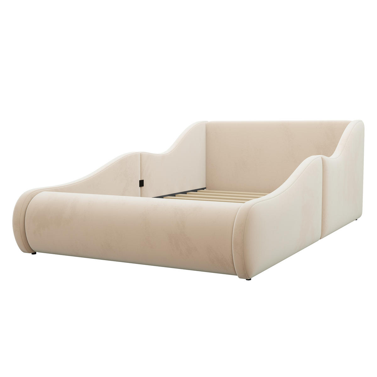 POLSTERBETT 90/200 cm Beige mit hohem Kopfteil und Seitenschutzgittern - Beige, Textil/Metall (90/200cm) - Oxeza