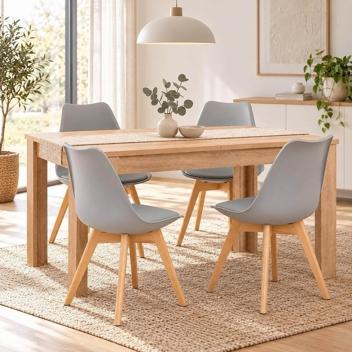 TISCHGRUPPE 120/80 cm Natur mit 4 Stühlen Grau - Naturfarben/Grau, Holz/Kunststoff (80/80/120cm) - Homestyle4u