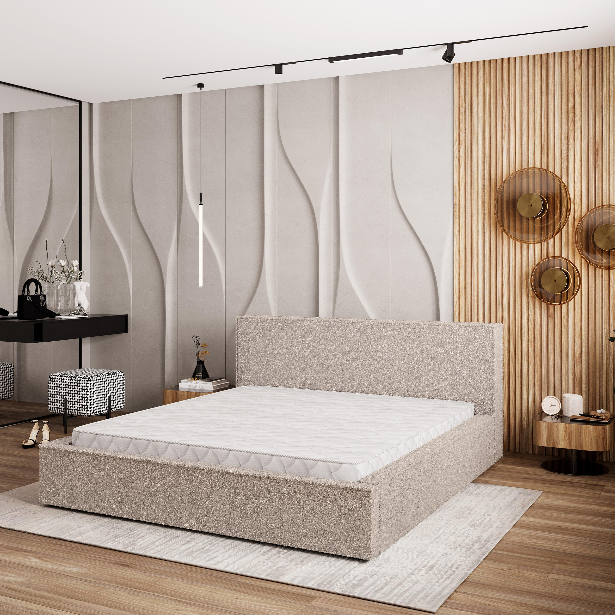 POLSTERBETT CELORA 160x200 cm mit Bettkästen - Beige - Beige, Holz (160/200cm) - MASSENO