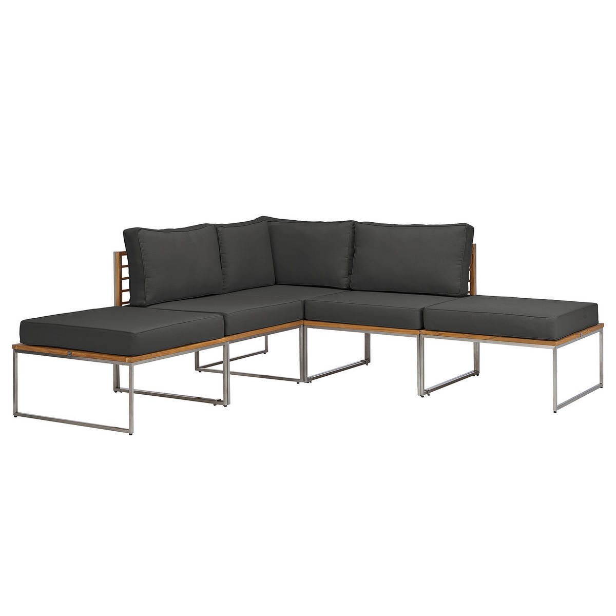 LOUNGESET - 5-teilig - Webstoff / Teak massiv - Anthrazit, Holz/Textil - home24