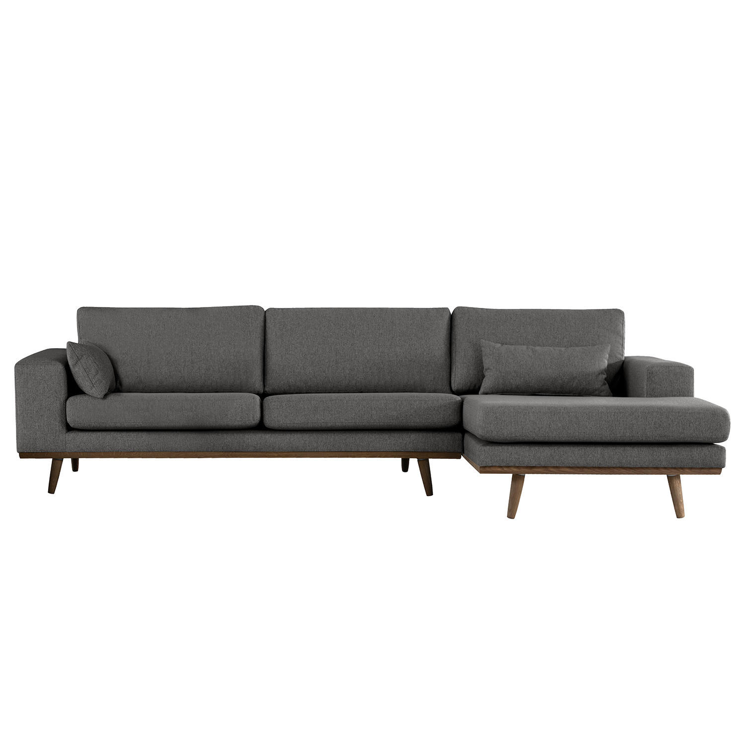 ECKSOFA mit Longchair - Eichefarben/Dunkelgrau, Eichenholz/Textil (281/153cm) - home24