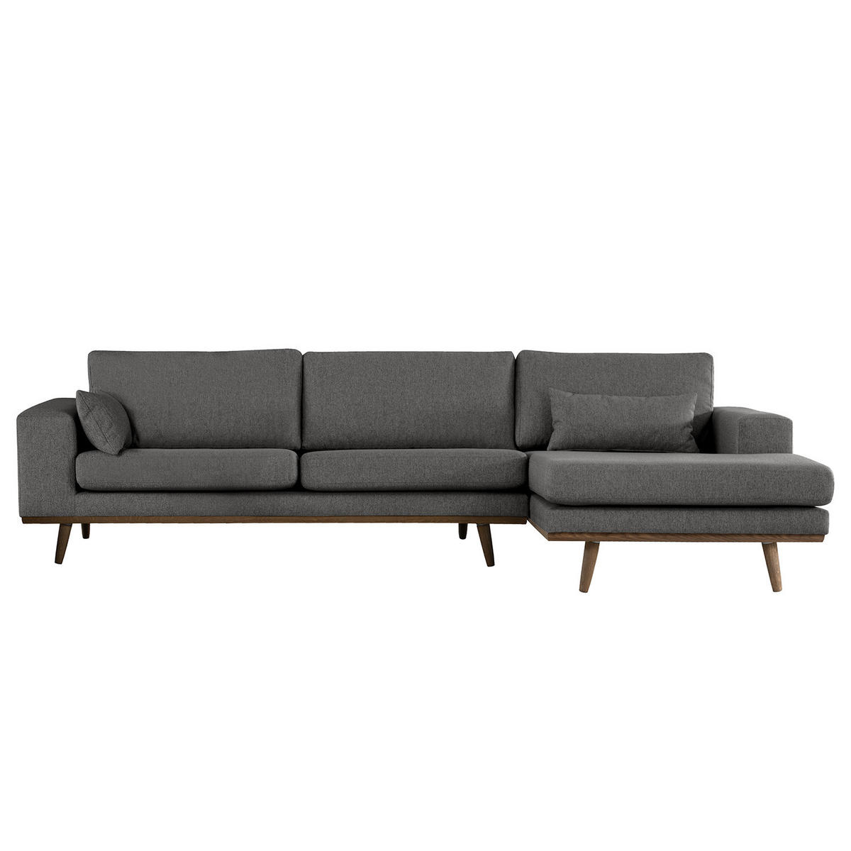 ECKSOFA mit Longchair - Eichefarben/Dunkelgrau, Eichenholz/Textil (281/153cm) - home24