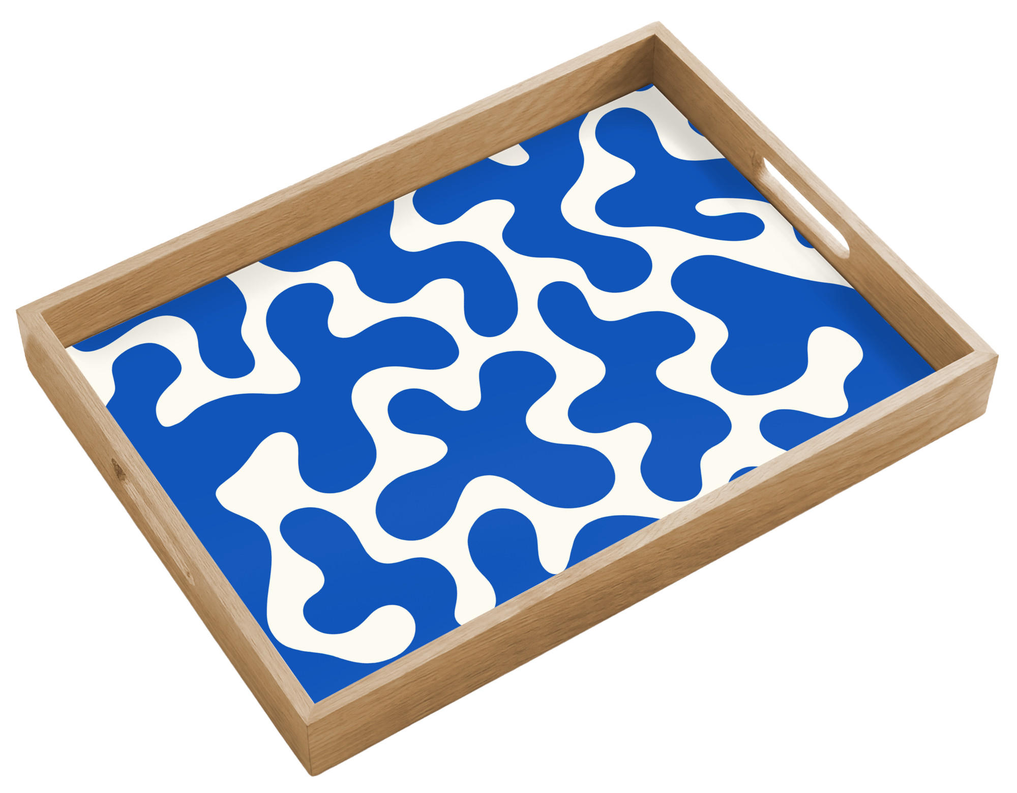 SERVÍROVACÍ PODNOS Tvary - abstraktní - modrá - vlny 50x35 cm - modrá, dřevo (50/5/5cm) - OnlyWow