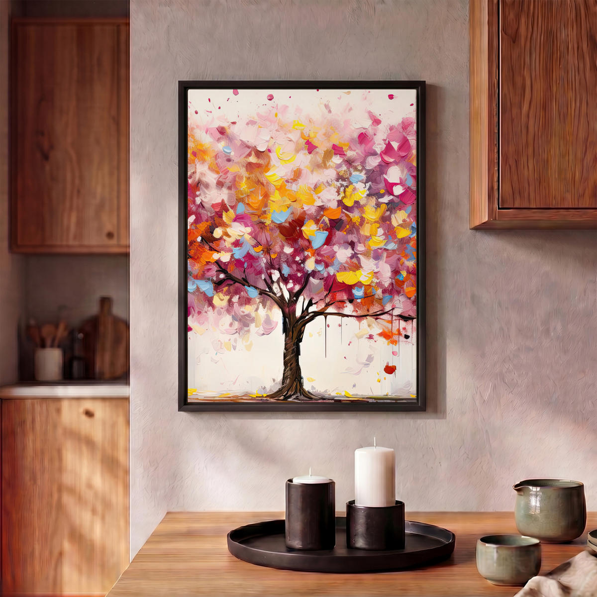 LEINWAND Bilder mit Rahmen - Aquarell - Baum - Kunst - Abstrakt - 30x40 - Multicolor, Textil (30/40cm) - MuchoWow