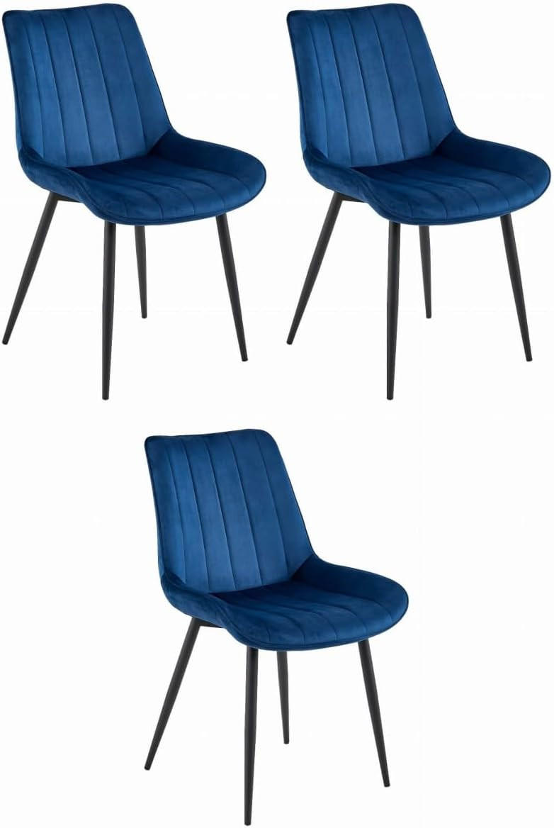 ESSZIMMERSTUHL Marineblaues Velours, geriffelte Rückenlehne, bequeme Sitzfläche - Blau, Textil (56/89/43cm) - Best For Home