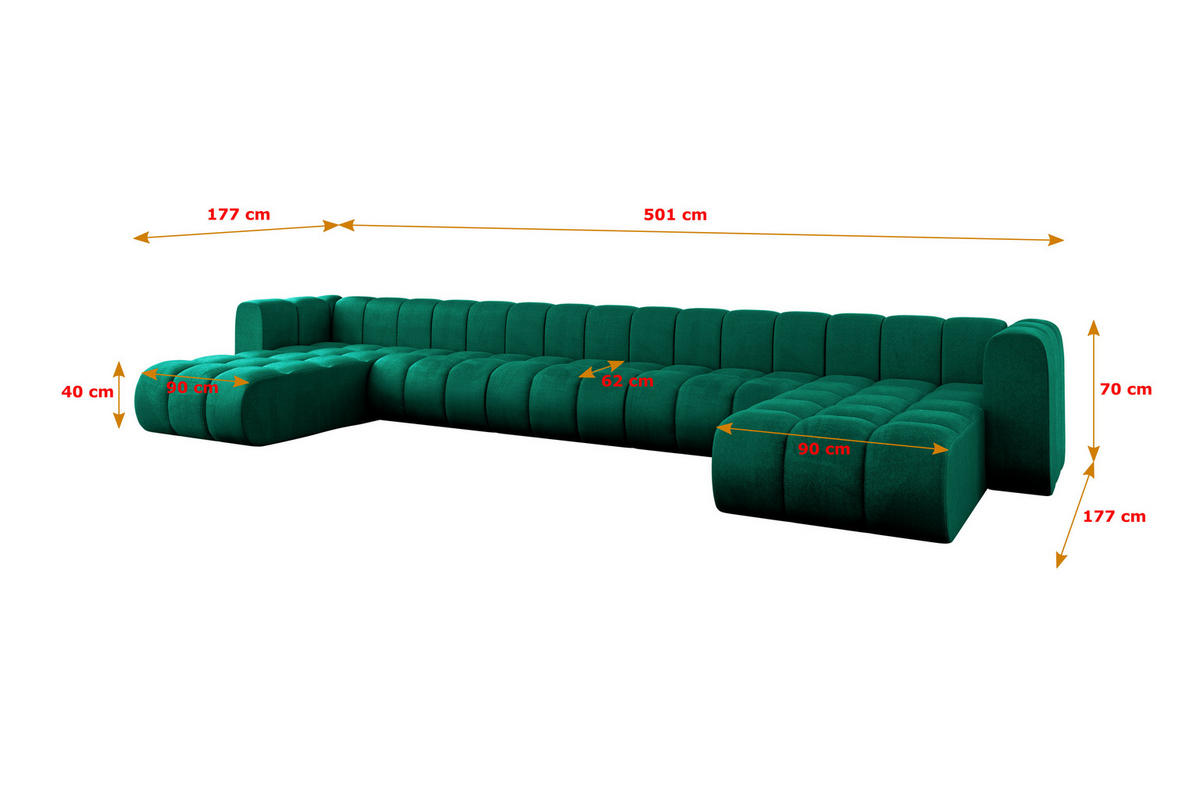WOHNLANDSCHAFT modulares Sofa Joren-U3 - 501x177x70 cm Grün - Dunkelgrün, Holzwerkstoff/Textil (501/70/177cm) - ALTDECOR