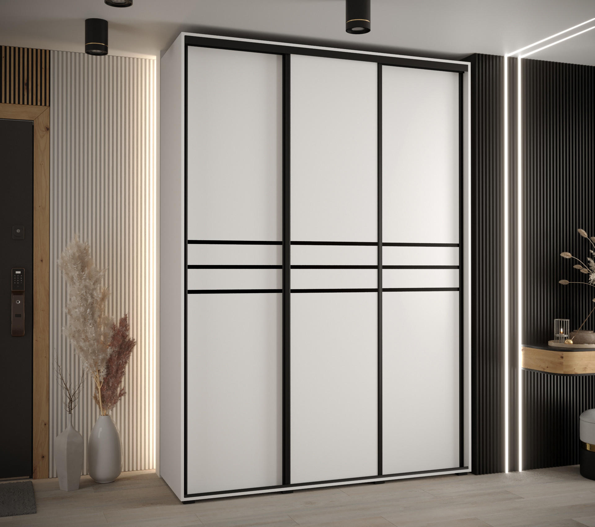 SCHWEBETÜRENSCHRANK 235,2/170/45 3-türig - Schwarz/Weiß, Holz/Metall (170/235/45cm) - Abiks Möbel