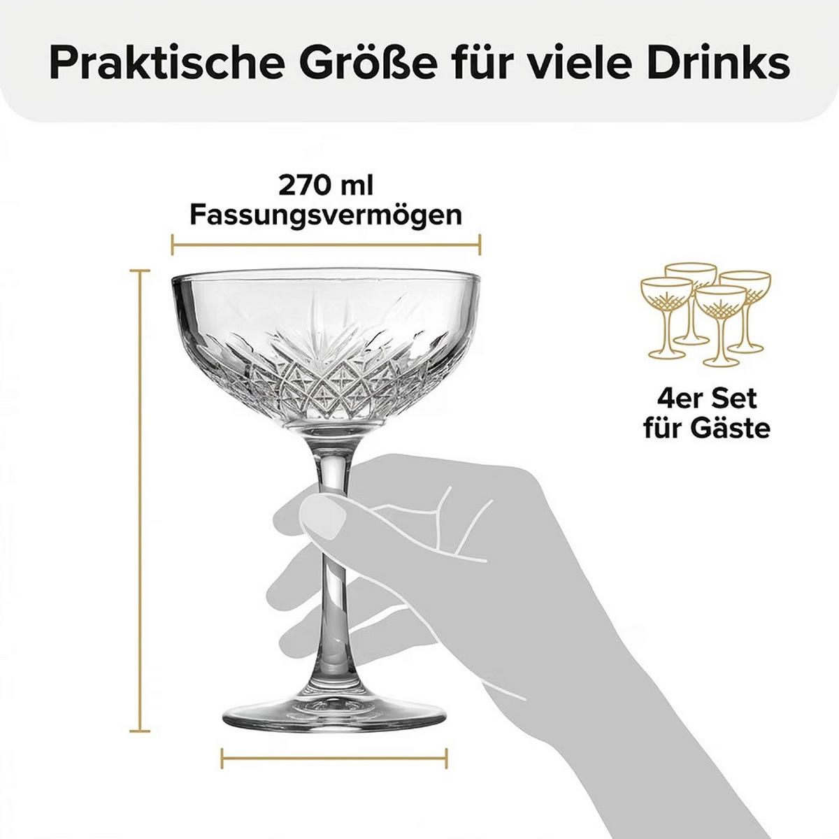 COCKTAILSCHALE by Pasabahce Timeless Sekt/ 270 ml 4er Set - Transparent, Glas (0.27L) - Der-Porzellan-Laden