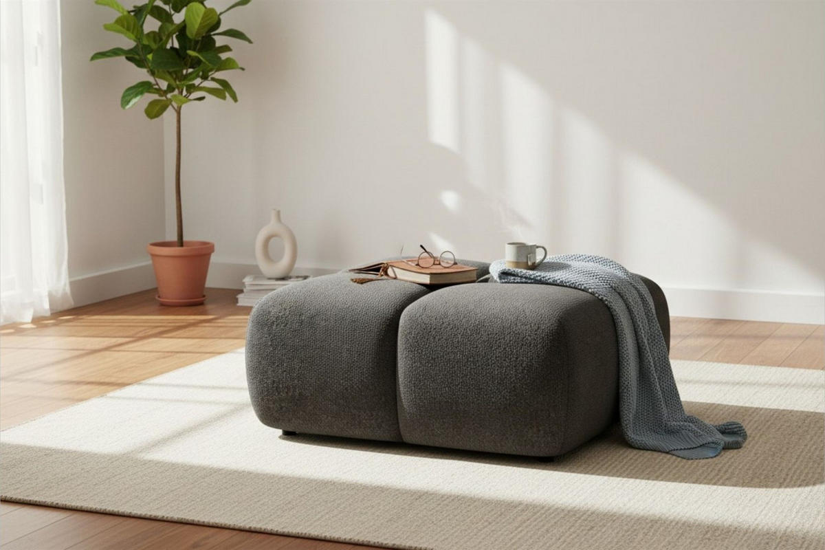 POLSTERHOCKER Vega - Dunkelgrau, Holzwerkstoff/Textil (90/45/90cm) - Fun Möbel