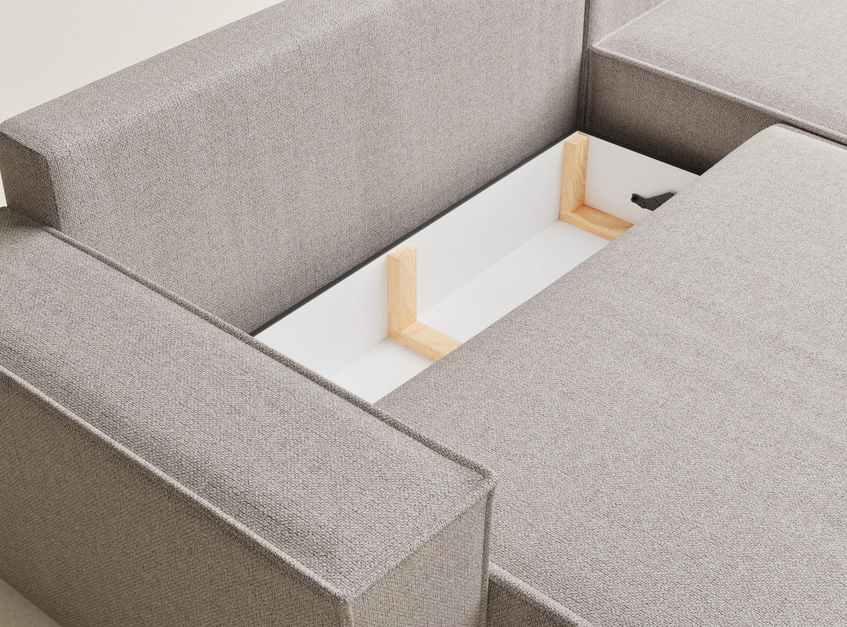 ECKSOFA MIT SCHLAFFUNKTION Maze Beige Webstoff - Schwarz/Grau, Holz/Holzwerkstoff (294/185cm) - Maison de Reve