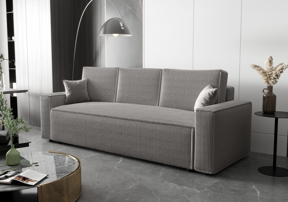 SOFA AMBRO Poso 55 mit Schlaffunktion, Hellgrau, Sofa mit Stauraum - Grau, Textil (90/85/230cm) - Bedante