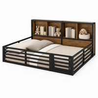 METALLBETT 140/200 cm in Schwarz mit Ablagefächern und LED - Schwarz, Holzwerkstoff/Metall (140/200cm) - STILVORA