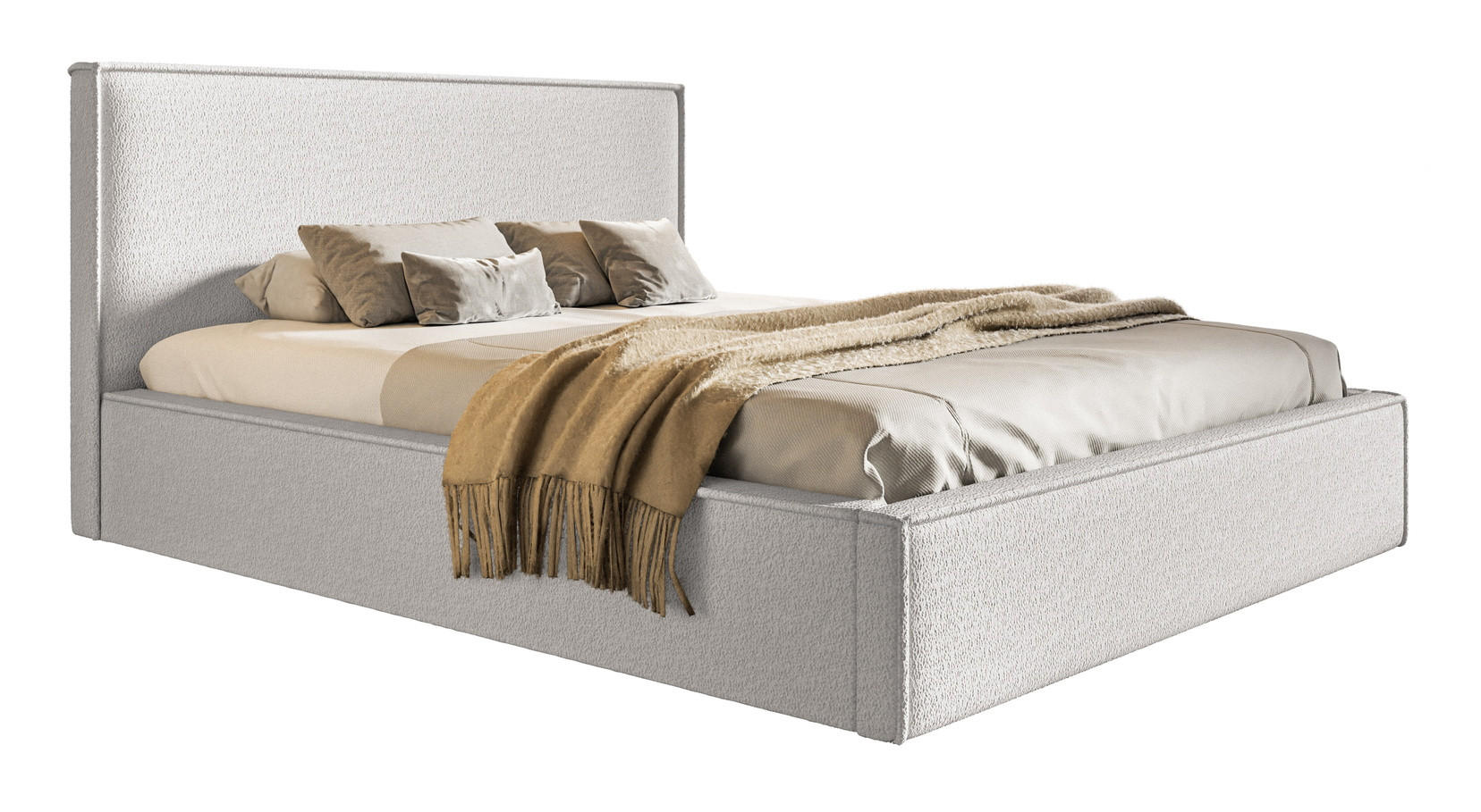 DOPPELBETT 140x200 mit Bettkasten Kyoto, Boucle, Creme - Creme, Holz/Textil (140/200cm) - Emporius